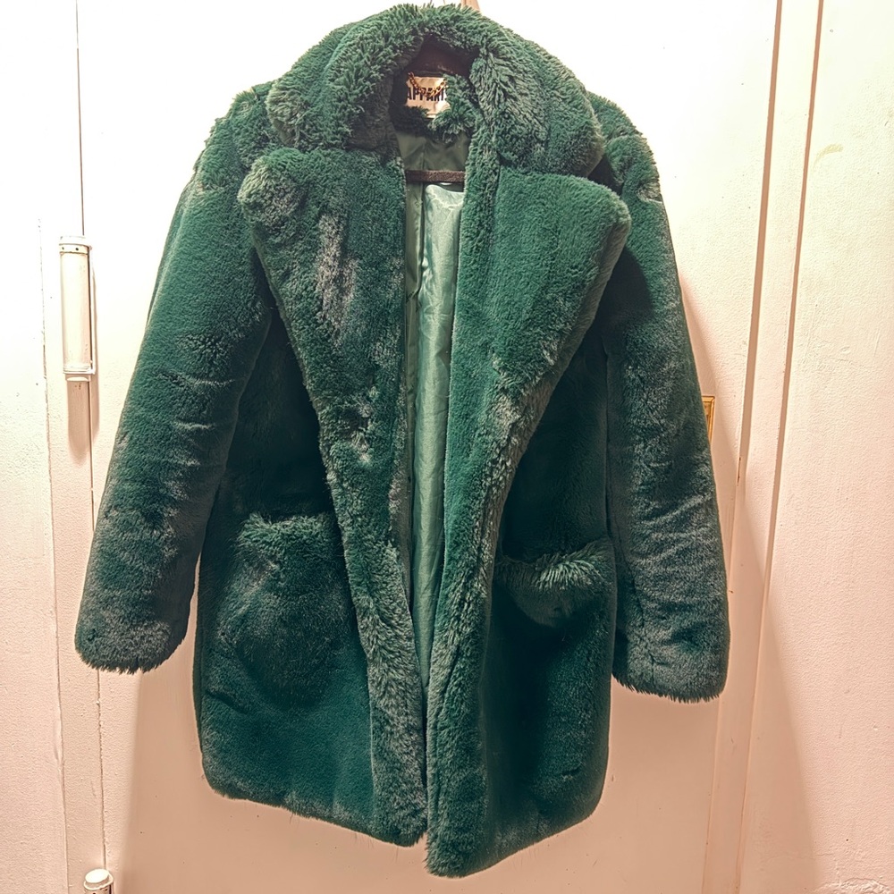 Apparis Green Faux Fur Coat